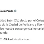 Sheinbaum felicita al nuevo papa, León XIV; “Ratifico nuestra convergencia humanista a favor de la paz”, dice.